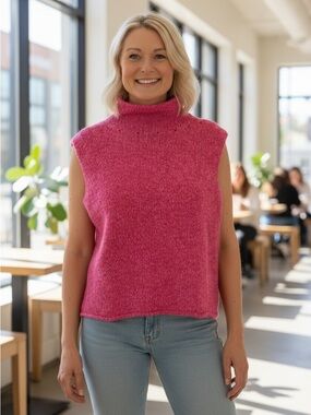 Zara Bright Pink Sleeveless Turtleneck Sweater Vest